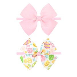 ONENINEDREAM Easter Baby Bows for Girls Easter Egg Headband Bow Pink Hair Bow Elastic Nylon Headbands for Infant Newborn Toddler Easter Hair Accessories Gift