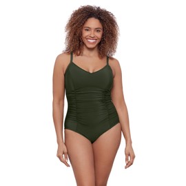 Aqua Green Women's Standard Princess Seam Shirred One Piece, Malachite