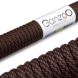 Ganzoo Paracord 550 Rope, Nylon Polyester, 4 mm, Type 3, 30 Metres, 7 Core Strands, Outdoor Cord, All-Purpose Rope, Dog Collar, Dog Lead, Bracelet, Knotting Bracelet, Camping, Survival - Brown Black