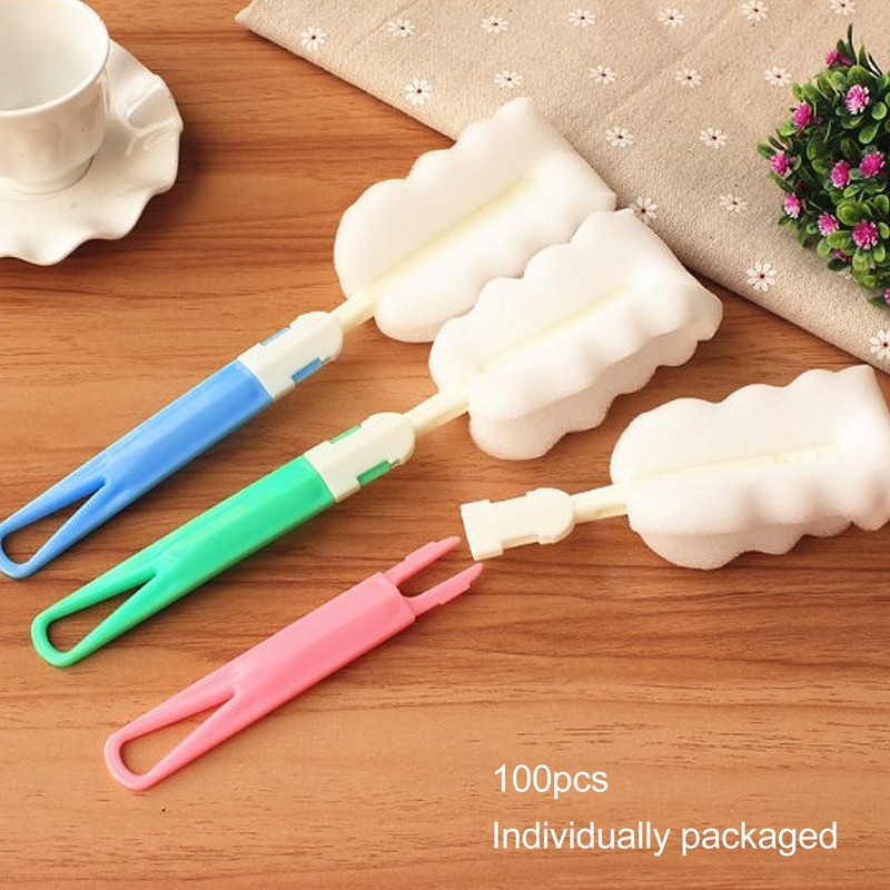 50pcs Bottle Sponge Brush Long Handle Cup Cleaning Sponge Brush