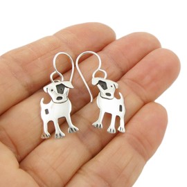 Jack Russell Terrier Solid 925 Sterling Silver Dog Animal Dangle Earrings