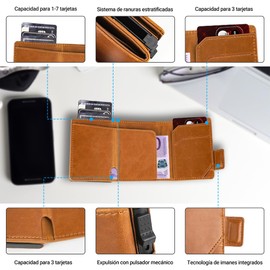 JESWO Carteras para Caballero, Tarjetero de Cuero, Cartera para Hombre RFID Bloqueo Antirrobo Tarjetero, con Bolsillo de Moneda Cierre del Imán Billetera para Efectivo y Monedas, Billetera Hombre