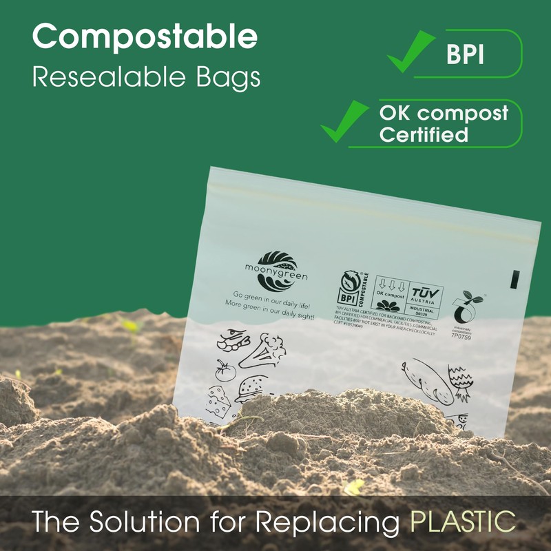 Moonygreen Compostable Food Storage Bags, Large Gallon Resealable Freezer Bags,