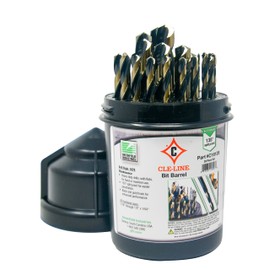 Cle-Line C18128 Bit Barrel Style 1878 High Speed Steel Jobber Length Drill Set, Black and Gold Finish, 1/16" - 1/2" Size, 29 Pieces