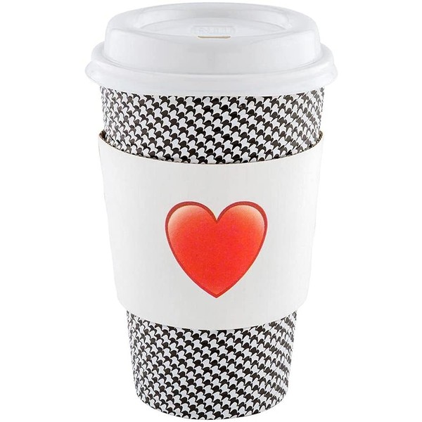 Restpresso White Paper Heart Emoji Coffee Cup Sleeve - Fits 12/16 / 20 oz Cups - 50 count box - Restaurantware