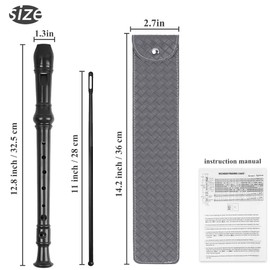 Jasenna Soprano Recorder, Elementary School Student, Beginner, 8 Hole C Key Soprano Recorder, Cleaning Stick, Fingering Chart, Leather Storage Bag (2-Woven Grey)