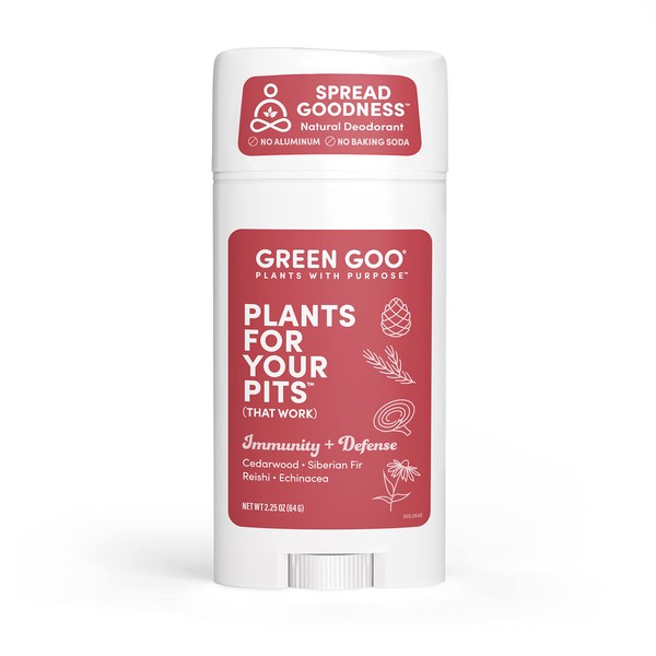 Green Goo Herbal Deodorant for Men and Women, Immunity + Defense with Cedarwood, Siberian Fir, Reishi Mushrooms, and Echinacea, 2.25 Ounce