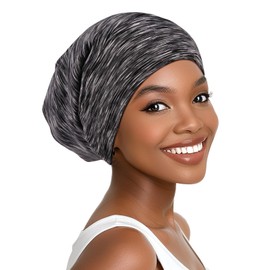 Joyhabit Satin Bonnet for Sleeping, Heathered Black, Breathable Modal Cotton Outside and Silk-Like Smooth Satin Inside for Women and Men, All-Season Stylish Design with Adjustable Strap