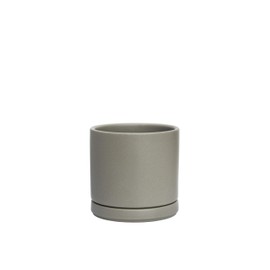 D'vine Dev Ceramic Planter Pot with Drainage Hole and Saucer, Indoor Cylinder Round Flower Pot, 4.6 Inch, Grey, 94-O-B-3