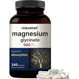Magnesium Glycinate Capsules 500mg | 240 Count | Supplement for Sleep, Heart & Muscle Support | 100% Chelated & Purified, 3rd Party Tested, Non-GMO & Gluten Free