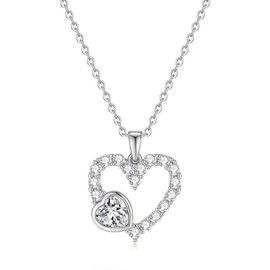 Myrnaist Women's Heart Necklace with Zirconia for Her Stainless Steel Heart Pendant Jewellery Gifts for Women Girls Birthday (39 + 5.2 cm), Stainless Steel, Zircon