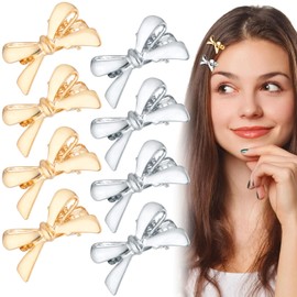 Pndeyo 8pcs Bow Hair Clip for Women, Y2k Small Bow Hair Barrettes, Non-Slip Bowknot Hairpins Hair Accessories for Wedding Christamas Party Ceremony Banquet- Gold & Silver