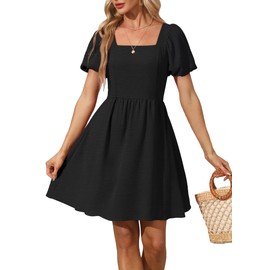 OFEEFAN Womens Dresses Summer Short Sleeve Square Neck Dress for Women Mini Dress Black XL