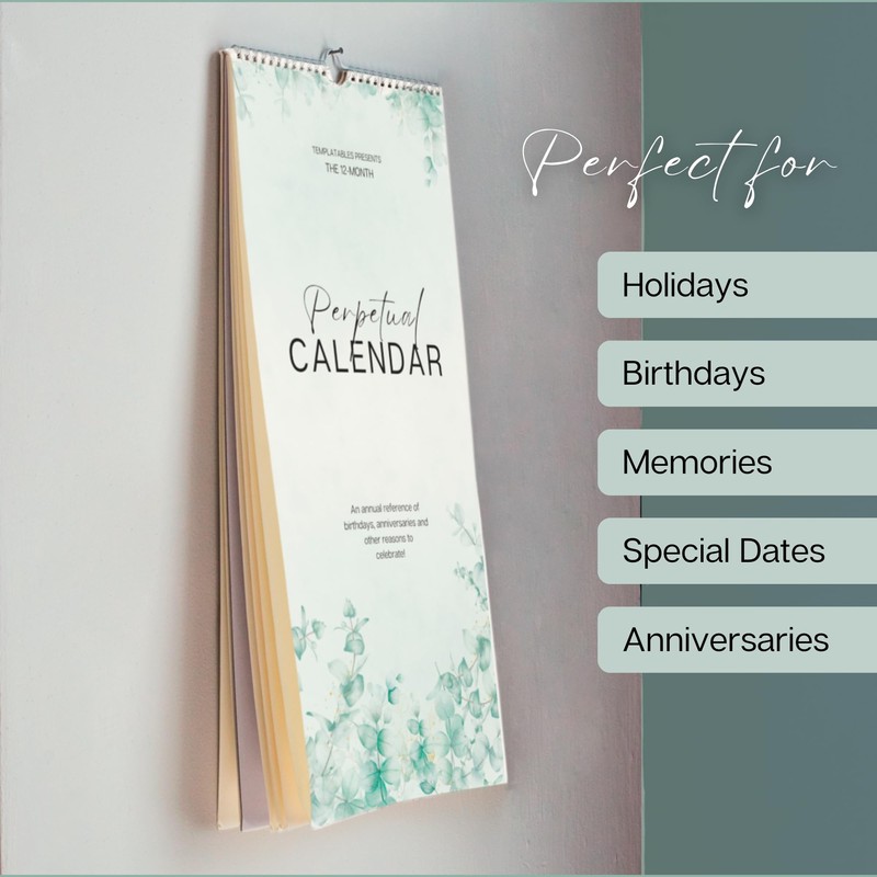 Perpetual Monthly Wall Calendar for Birthdays, Anniversaries & Special Dates