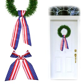 Wreath Sash for Front Door,Patriotic Satin Sash for Wreath Embroidery Monogram Garland Ribbon Accessories,4.5 x 56 in,No Fading,Indoor Outdoor Wall Party Easter,Home Decor