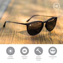 Knockaround Mary Janes Polarized Sunglasses for Men & Women - Impact Resistant Lenses & Full UV400 Protection, Matte Black on Black / Smoke, One Size
