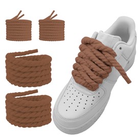 NDTEZUGT 13/32''(1cm) Thick Rope Shoe Laces Strings for Shoes, Round Cotton Chunky Shoelaces Replacement Laces for Sneakers (Brown-02, 47''/120cm)