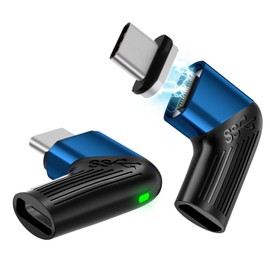 HESKUL USB C Magnetic Adapter Right Angle Magnetic USB C Adapter 2Pack 24Pins Elbow Supports 8K@60Hz 40 Gbps Data Transfer 140W Fast Charging，Blue