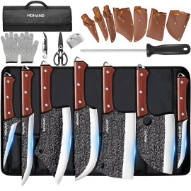 MDHAND 14 Pcs Serbian Butcher Knife Hand Forged Kitchen Chef Knife Set Chopping Knife