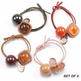 Phoebe's Accessories 4 Pack Colorful Acrylic Pom Pom Balls Elastic Hair Ties Rings Ponytail Holder