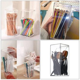 DOITOOL 2 soportes acrílicos para brochas de maquillaje con tapa, soporte transparente para brochas de maquillaje, organizador de brochas de cosméticos, caja de exhibición para cambiador y cambiador