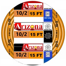 10/2 NM-B Indoor Copper Wire, 15 Feet, 600V, 2 Conductors with Ground, Orange