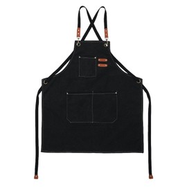 Meltryllis Outdoor Apron, Men's, Camping, Work, DIY, Artisan/Chef/Work Apron, Plake/Thick, Cotton, Canvas (Black), Black