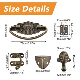 MOROBOR Bronze Jewelry Box Antique Lock Latch Hasp Hinges Handle Box Corner Protectors Kit for DIY Jewelry Box, Wood Case Jewelry Chest Storage Box Feet Leg Corner Protector, Box not Included
