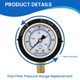 MEASUREMAN Pool Filter Pressure Gauge Replacement, 0-60 PSI, 2-inch Dial, 1/4 NPT Bottom Mount, Stainless Steel, Oil Filled, Waterproof