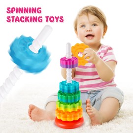 Eivaai Baby Spinning Stacking Toys Sensory Toys for Toddlers 1-3, Rainbow Ring Spin Montessori Toys for Babies 6-12 Months, Autism Learning Toy for 1 2 3 One Year Old Girl Boy Christmas Birthday Gifts