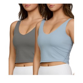 PURE CHAMP 2pk Sports Bras for Women Medium Support Crop Tops Tank Top for Women Camisole Cami Workout Tops Removable Padding (Set 4 Size X-Large)