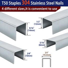 HW HAMWOO 20 Guage 304 Stainless Steel T/50 Staples,4 Sizes Assorted Size Project Pack for Staple Gun or T-50 Stapler (5/16"+3/8"+1/2"+9/16"-1344 pcs)