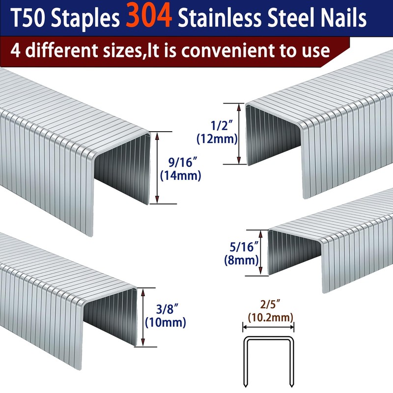 HW HAMWOO 20 Guage 304 Stainless Steel T/50 Staples,4 Sizes