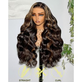 Arabella 5x6 Ready to Go Glueless Wigs Human Hair 1B/30 Highlight Lace Front Wig Human Hair 210% Density Pre Cut Glueless Wig Human Hair Real Pre Bleached Body Wave Wig (28inch, 5X6 Body Wave)