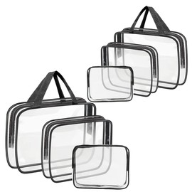 Clear Travel Toiletries Bag Set GLAMZA® Travel Toiletry Bag Set of 6 PVC Bags for Men & Women - Inc x2 Small, x2 Medium & x2 Large - Ideal Wash Bag Set for Cosmetics, Make Up & Toiletries (Black)