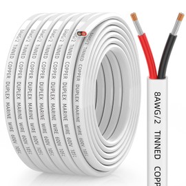 CONEPY 8 Gauge Marine Wire, 8/2 Wire Duplex Marine Grade Wire, IP68 Waterproof/Oxygen-Free Tinned Copper Stranded PVC Cord, 8 AWG Electrical Wire for Boat/Automotive/RV/Solar/LED Strips (30FT-9M)