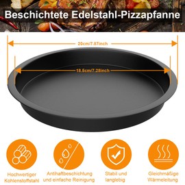 YIDOUJIN Pizza Baking Tray, Diameter 20 cm, Set of 4 Pizza Trays, Stainless Steel, Round, Pizza Mould, Not Coated for Baking, Non-Toxic and Easy to Clean