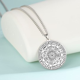 VASSAGO Stainless Steel Seal of The 7 Archangels Pendant Necklace Saint Michael Necklace Spiritual Talisman Amulet Witch Pagan Jewelry for Men Women (Steel1)