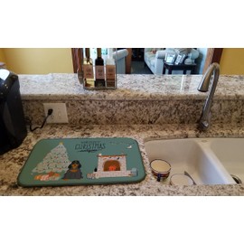 Caroline's Treasures CK7656DDM Black Tan Cocker Spaniel Christmas Everyone Dish Drying Mat Absorbent Dish Drying Mat Pad for Kitchen Counter Dish Drainer Mat for Countertop, 14 x 21", Multicolor