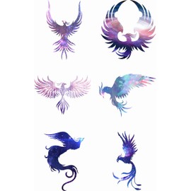 Dopetattoo 6 Sheets Temporary Tattoo Phoenix Purple Bird Starrysky Fake Tattoos Hand tattoos for Women Girls