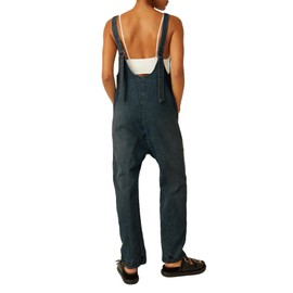 MUMUBELLA Women Denim Jumpsuit 2025 Casual One Piece Jean Jumpsuits with Pockets Baggy Overalls Loose Fit Denim Jumper Jumpsuits Dark Blue, M