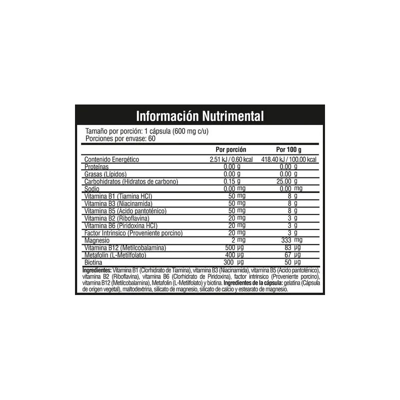 Vitaminas Musclefit Complejo B 60 Capsulas Energia Sabor Sin sabor