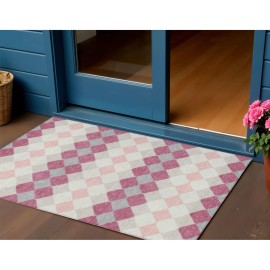 Homeroots 3' X 5' Pink Gray And Ivory Geometric Washable Indoor Outdoor Area Rug