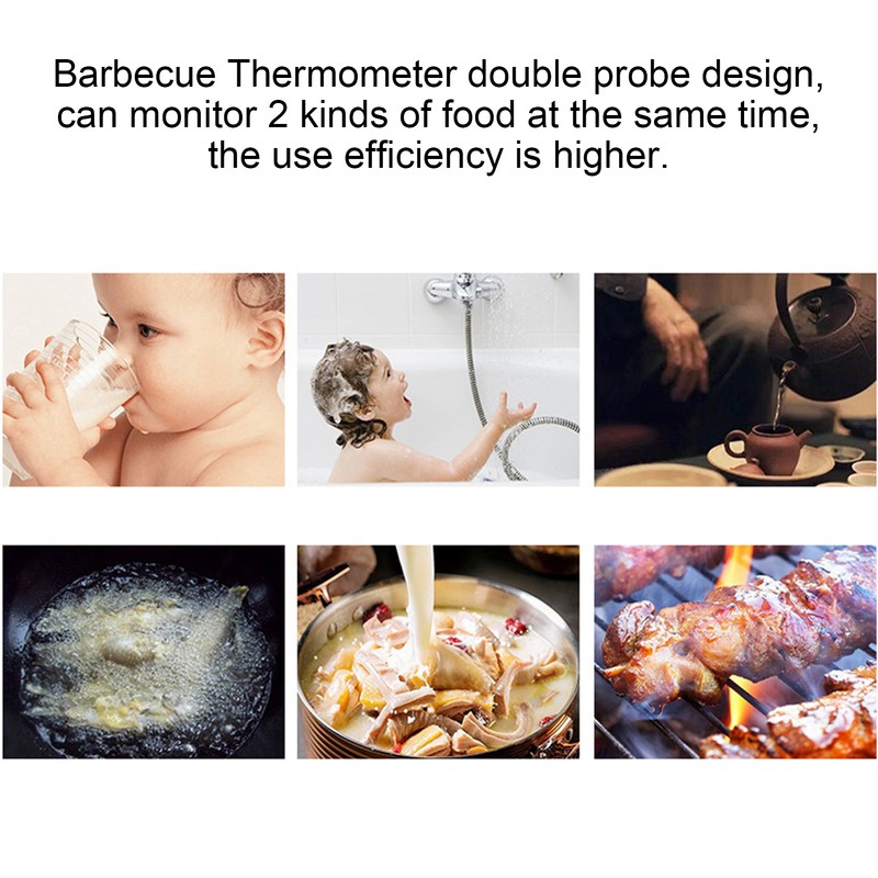 Barbecue Thermometer Double Probe Head LCD Display Easy to Store