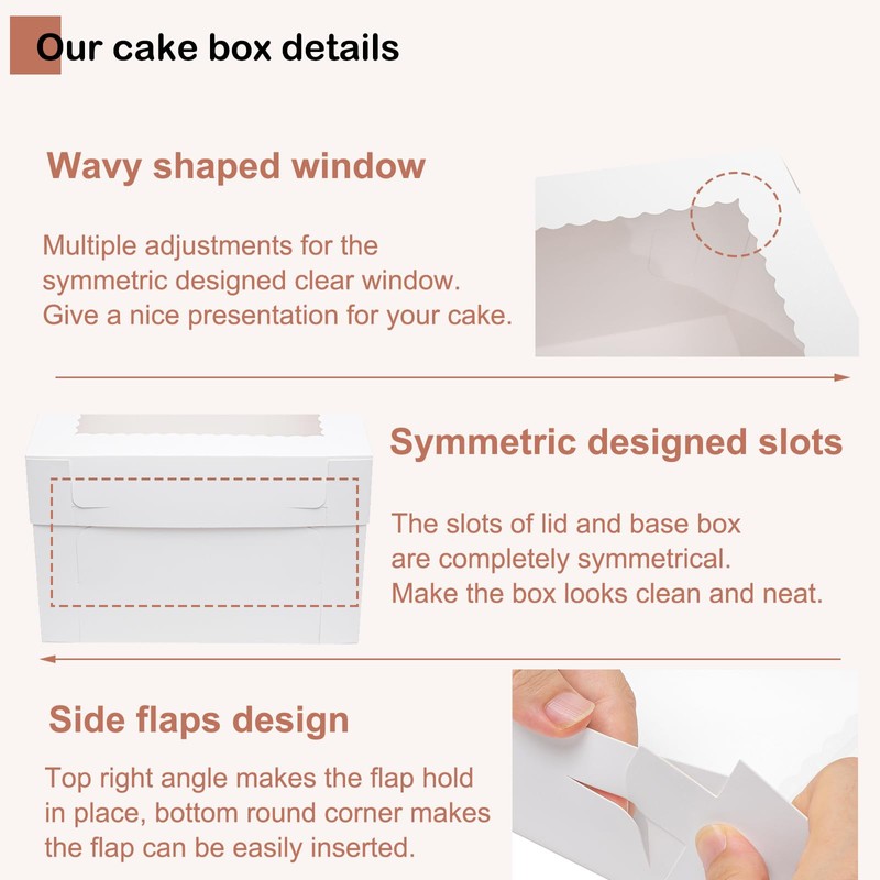 Mcfleet 10pcs Cake Boxes 10 Inch 10x10x8 Tall Cake Boxes