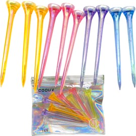 COOUV Golf Ball Tees Pegs Crystal Plastic Refective Lights of 10 Packs Random Colors (72mm, 10 PCS)