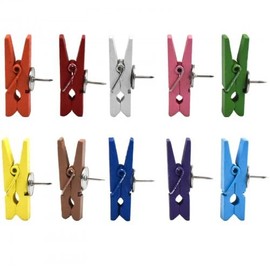 50 PCS Push Pins With Wooden Clips, Wooden Clips Push Pins, Pushpins Paper Clips, Wooden Craft Clips, for Photo Wall Display, Craft, Decorative Crafts and Drawing (Colorful)