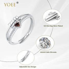 Anxiety Rings for Women Sterling Silver Ring, Fidget Ring Silver Rings for Women, Fidget Rings for Anxiety Women Adjustable Heart Thumb Rings Women for Daughter Her Christmas Birthday