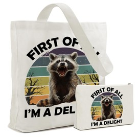 LARIAU Raccoon Canvas Tote Bag Gifts for Women, Retro Raccoon Pattern Bag with Makeup Bag for Gym, Travel, Work, Tale, Birthday Thanksgiving Mothers Day Gifts for Mom Daughter Aunt Sister