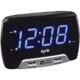 Sxe Digital Alarm Clock with 2 USB Fast-Charging Ports, 6.50in. x 4.20in. x 3.90in, Multicolor